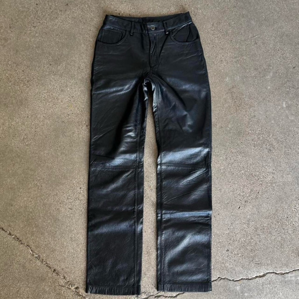 Vintage Black Straight Leg Leather Pants